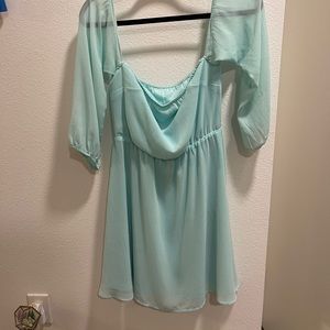 Off the shoulder light blue dress